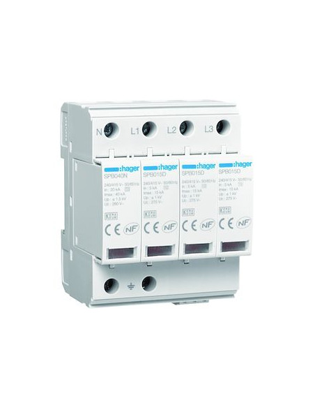Parafoudre 4 Pôles T2 TNS/TT Uc 275V In 5kA Imax 15kA telesignalisation HAGER SPB415R