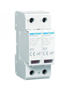 Parafoudre 2P T2 TNS/TT Uc 275V In 20kA Imax 40kA telesignalisation HAGER SPB240R 2