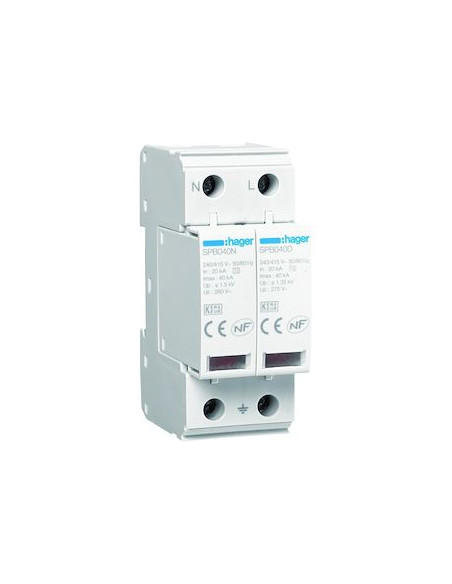 Parafoudre 2P T2 TNS/TT Uc 275V In 20kA Imax 40kA telesignalisation HAGER SPB240R
