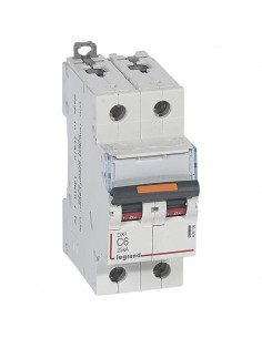 Disjoncteur DX³ 25kA arrivée haute et départ bas à vis 2 Pôles 230V~ à 400V~ 6A courbe C 2 modules LEGRAND 409766