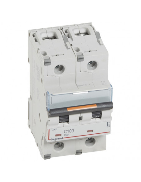 Disjoncteur DX³ 25kA arrivée haute et départ bas à vis 2 Pôles de 230V~ à 400V~ 100A courbe C 3 modules LEGRAND 409776