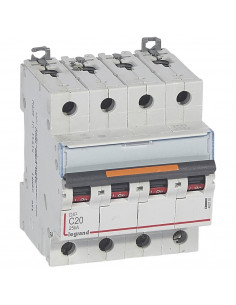 Disjoncteur DX³ 25kA arrivée haute et départ bas à vis 4 Pôles 400V~ 20A courbe C 4 modules LEGRAND 409795