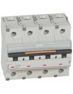 Disjoncteur DX³ 25kA arrivée haute et départ bas à vis 4 Pôles 400V~ 100A courbe C 6 modules LEGRAND 409802