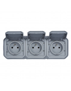 Triple prise de courant précâblée Plexo complet Gris LEGRAND 069763L 2