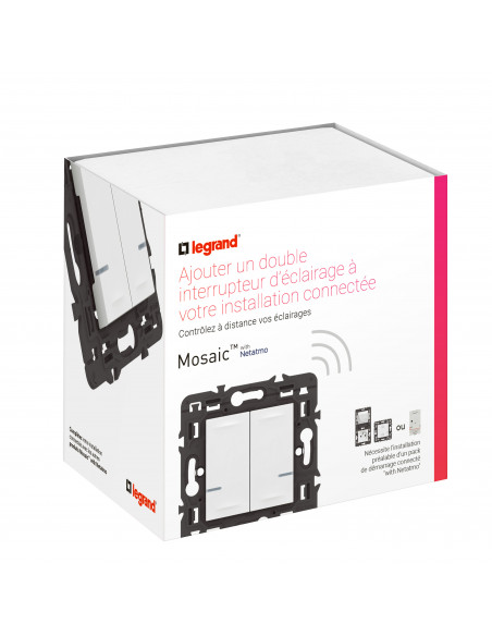 Interrupteur double avec Neutre connecté Mosaic with Netatmo sans plaque blanc LEGRAND 077702LA