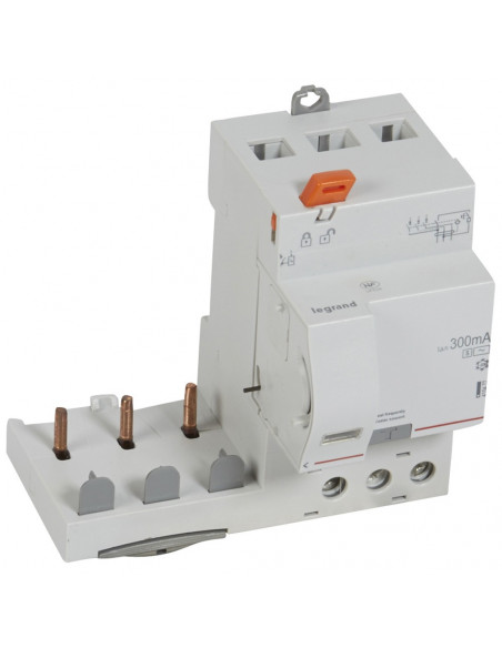 Bloc différentiel adaptable à vis DX³ pour disjoncteur 1 module par pôle 3 Pôles 400V~ 63A type AC 300mA sélectif LEGRAND 410477