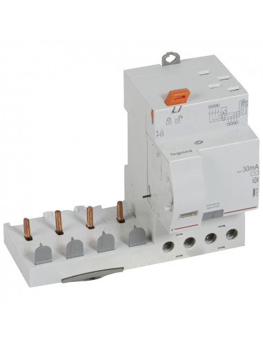 Bloc différentiel adaptable automatique DX³ pour disjoncteur 1 module par pôle 4 Pôles 400V~ 63A type AC 30mA LEGRAND 410506
