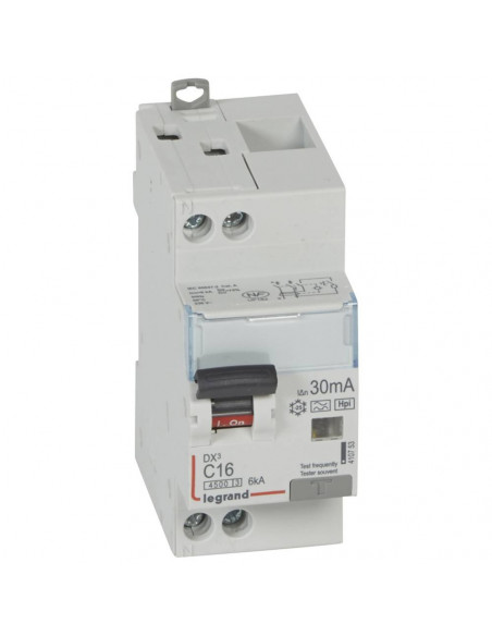 Disjoncteur différentiel DX³4500 à vis U+N 230V 16A type F 30mA courbe C 2 modules LEGRAND 410753