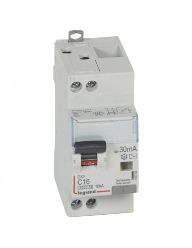 Disjoncteur différentiel monobloc DX³6000 10kA arrivée haute et départ bas à vis U+N 230V~ 16A type AC 30mA LEGRAND 410785