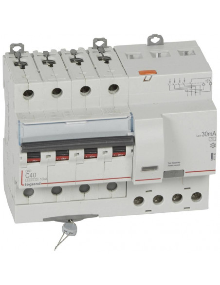 Disjoncteur différentiel monobloc DX³6000 10kA arrivée et départ à vis 4 Pôles 400V~ 40A type AC 30mA LEGRAND 411190