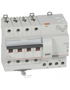 Disjoncteur différentiel monobloc DX³6000 10kA 4 Pôles 400V~ 63A type AC 30mA LEGRAND 411203