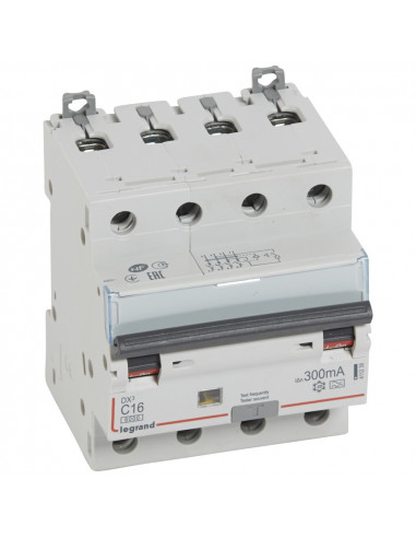 Disjoncteur différentiel monobloc DX³6000 arrivée haute départ bas à vis 4 Pôles 400V 16A type A 300mA LEGRAND 411239