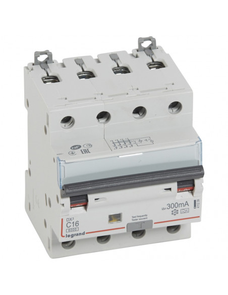 Disjoncteur différentiel monobloc DX³6000 arrivée haute départ bas à vis 4 Pôles 400V 16A type A 300mA LEGRAND 411239