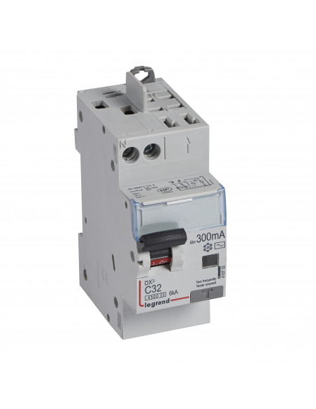 Disjoncteur différentiel DX³4500 arrivée haute vis départ haut automatique U+N 230V 32A type AC 300mA 2 modules LEGRAND 410732