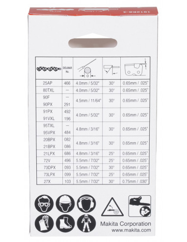 Chaîne 15 cm 80TXL 0,325’’ 1,1 mm 32 maillons MAKITA 1912E8-3