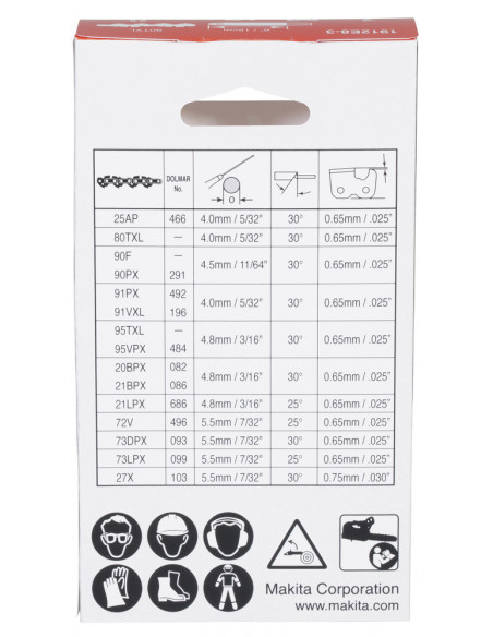 Chaîne 15 cm 80TXL 0,325’’ 1,1 mm 32 maillons MAKITA 1912E8-3