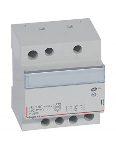 Transformateur de sécurité 230V vers 12V ou 24V - 25VA 4 modules LEGRAND 413096