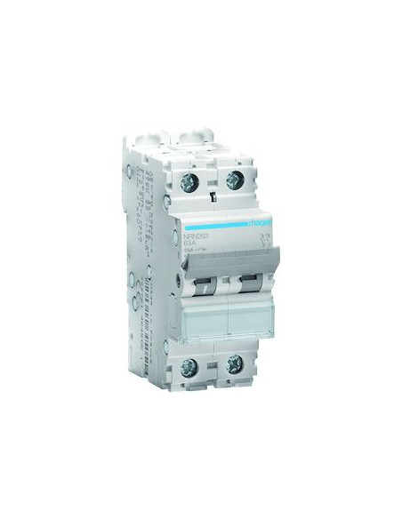 Disjoncteur 2 Pôles 15kA courbe C 63A 2 modules HAGER NRN263