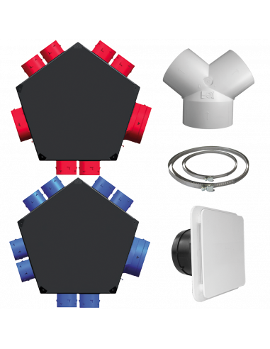 Kit accessoires VMC DF avec 2 plénums insuff br et 1 ext, bouches, dériv, colliers S&P (UNELVENT) 600060