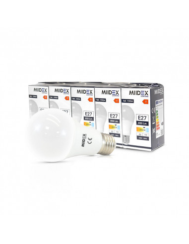 LED 8.5W BULB E27 4000K BOITE PACK DE 5 MIIDEX LIGHTING 739340