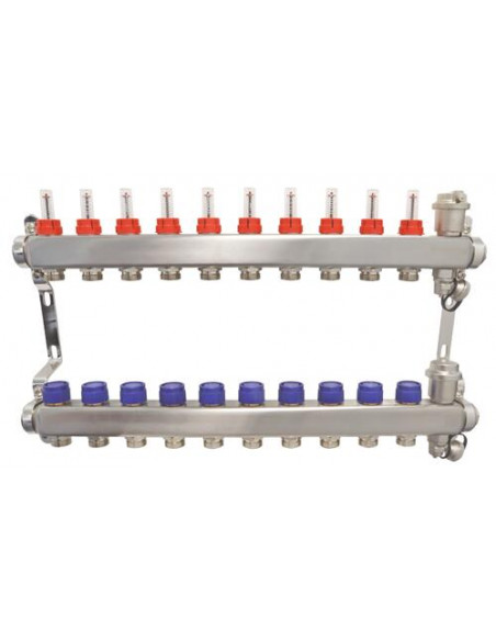 Ensemble collecteurs en inox 10 Sorties sans vanne 2233-10-26