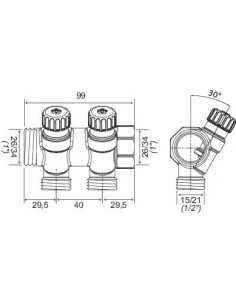 Collecteur de distribution laiton EASYLOCK avec vannes intégrées 2 Sorties 1" 4015-02-26R 2
