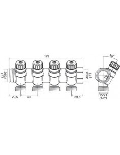 Collecteur de distribution laiton EASYLOCK avec vannes intégrées 4 Sorties 1" 4015-04-26R 2