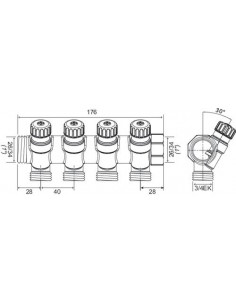 Collecteur de distribution laiton EASYLOCK avec vannes intégrées 4 Sorties 1" 4020-04-26R 2