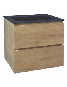 Meuble OSLO 60 bois 2 tiroirs plan noir 402117502