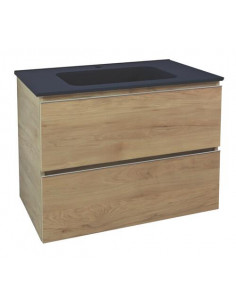 Meuble OSLO 80 bois 2 tiroirs plan noir 402117505