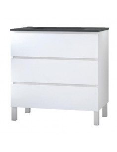 Mble OSLO 80 blanc mat 3 tiroirs pl noir 402117510
