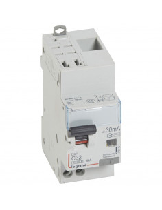 Disjoncteur différentiel DX³4500 arrivée haute auto départ bas à vis U+N 230V 32A type AC 30mA 2 modules LEGRAND 410716