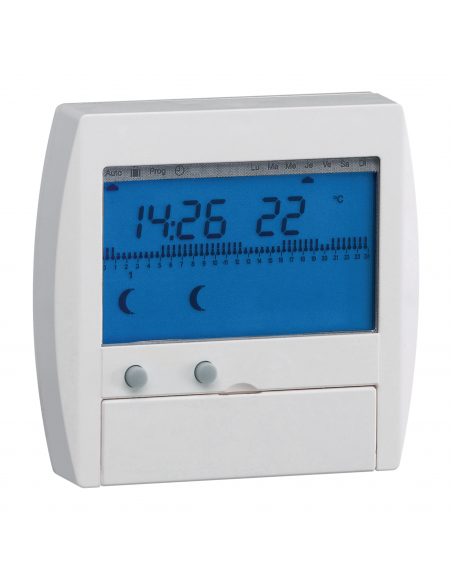 Programmateur digital semi-encastré chauffage électrique avec fil pilote 2 zones 7 jours 230V HAGER 30111