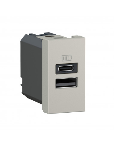 Chargeur USB Type-A+Type-C Mosaic 2 modules alu pour support LCM LEGRAND 077671L