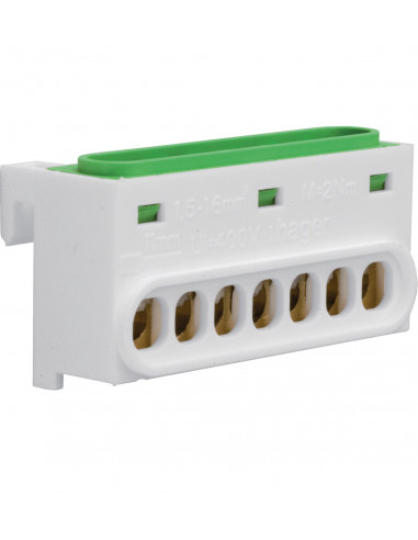 Bornier de terre 7 raccordements IP2X HAGER GZ07E