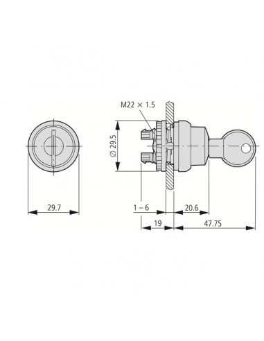 Bouton à clé 3 positions à accrochage 216900 EATON M22-WRS3