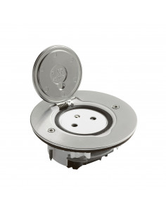Prise de sol simple 2P+T Surface 16A 250V avec platine ronde inox brossé LEGRAND 089770