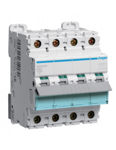Disjoncteur 4 Pôles 15kA courbe D 63A 4 modules HAGER NSN463