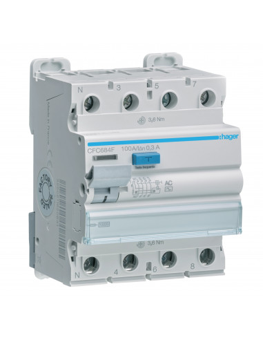 Interrupteur différentiel 3P+N 100A 300mA type AC HAGER CFC684F