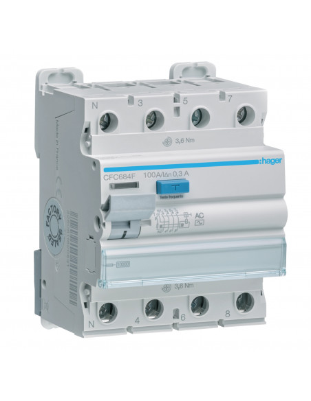 Interrupteur différentiel 3P+N 100A 300mA type AC HAGER CFC684F