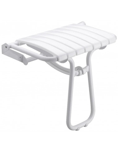 Siège de douche escamotable grande taille tube aluminium+inox assise avec lattes polypropylène blanc PELLET ASC 047632