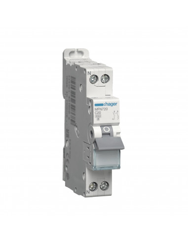 Disjoncteur Phase+Neutre 20A 3kA Courbe C bornes à vis 1 Module HAGER MFN720