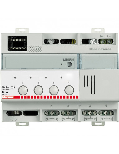 Actionneur 4 relais indépendants 16 A éclairage ON/OFF MyHOME BUS 6 modules BTICINO BMSW1003