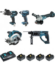 Ensemble de 5 machines 18 V Li-Ion 5 Ah (DHP458 + DTD152 + DHR202 + DGA504 + DSS610) MAKITA DLX5039PTJ