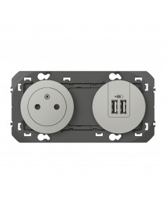 PRISE DE COURANT + CHARGEUR 2 USB PRECABLES ALUMINIUM DOOXIE LEGRAND 600442