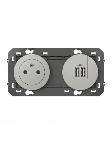 PRISE DE COURANT + CHARGEUR 2 USB PRECABLES ALUMINIUM DOOXIE LEGRAND 600442