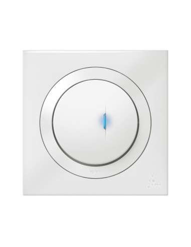 Poussoir simple avec voyant lumineux dooxie IP44 6A 250V livré avec plaque carrée blanche LEGRAND 600014