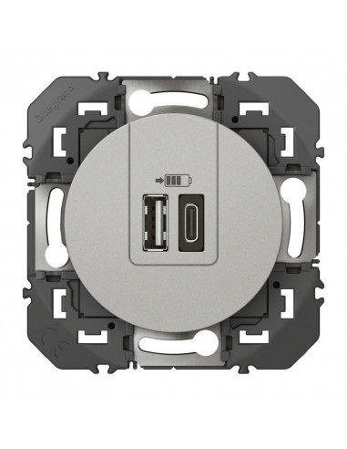 CHARGEUR 2 USB A+C 3A 15W ALU DOOXIE LEGRAND 600449
