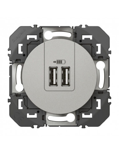 Double prise USB Type-A Dooxie 3A finition alu LEGRAND 600443