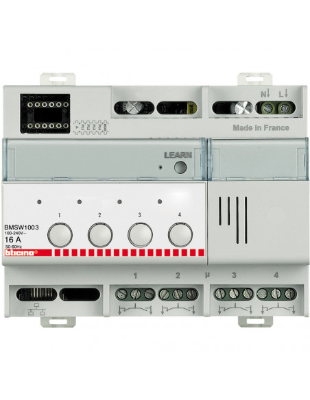 Actionneur 4 relais indépendants 16 A éclairage ON/OFF MyHOME BUS 6 modules BTICINO BMSW1003